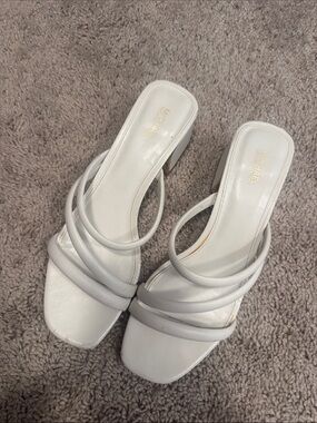 Michael Kors White Strappy Square-Toe Mule Heels